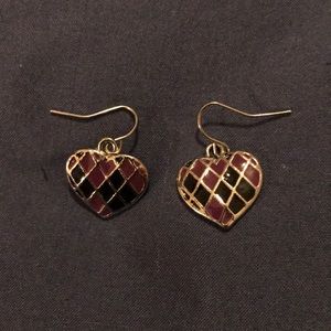 Purple/Black Checkered Heart Earrings
